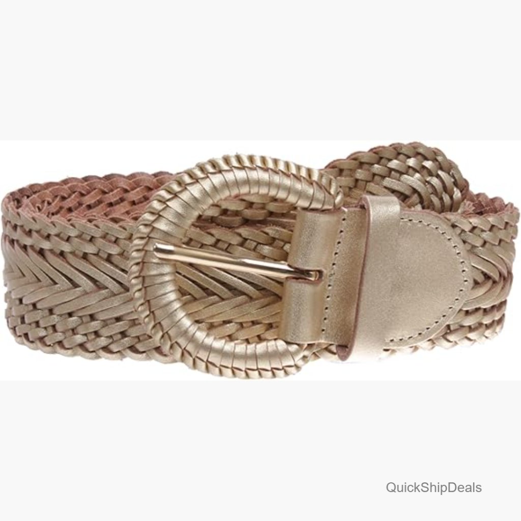 2" Wide Braided Woven Round Leather Belt, No Permanent Holes